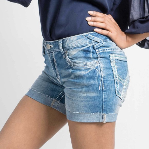 OLGYN Women’s Stretch Light Blue Denim Shorts - Picture 3 of 3